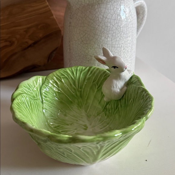 Arlington Designs Other - Green Cabbage Ceramic Bowl with Rabbit Accent Spring Decor NWT